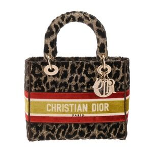 CHRISTIAN DIOR LADY LITE Bag Leopard Velvet Handbag